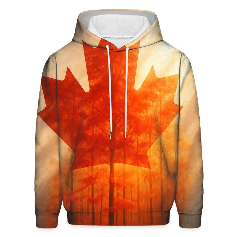 Canadian Maple Forest Double Exposure Flag graphic hoodies