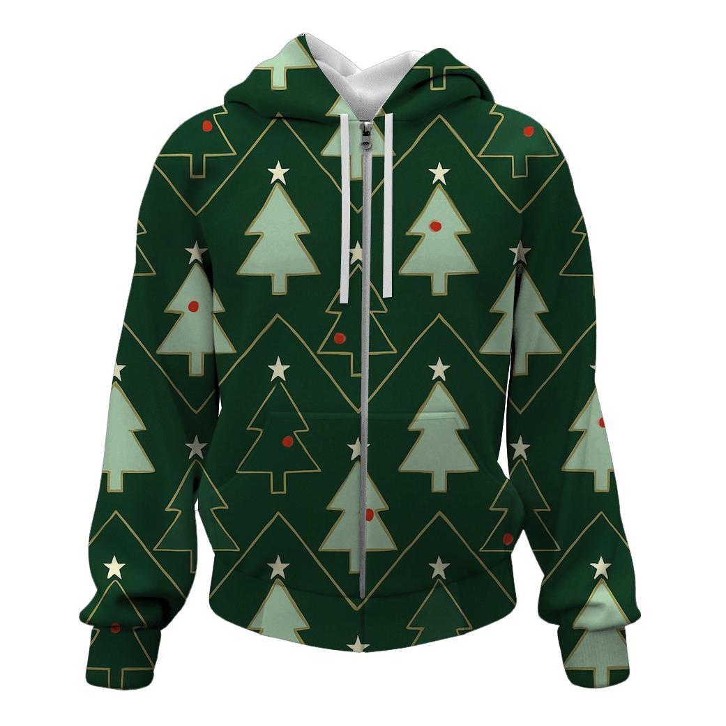 Pine Tree Chevron Forest On Deep Green premium hoodies