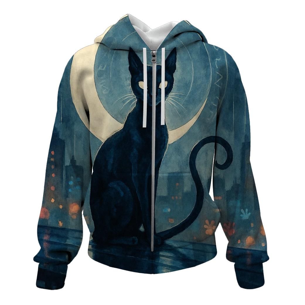 Moonlit Alley Oracle Cat heavyweight hoodies