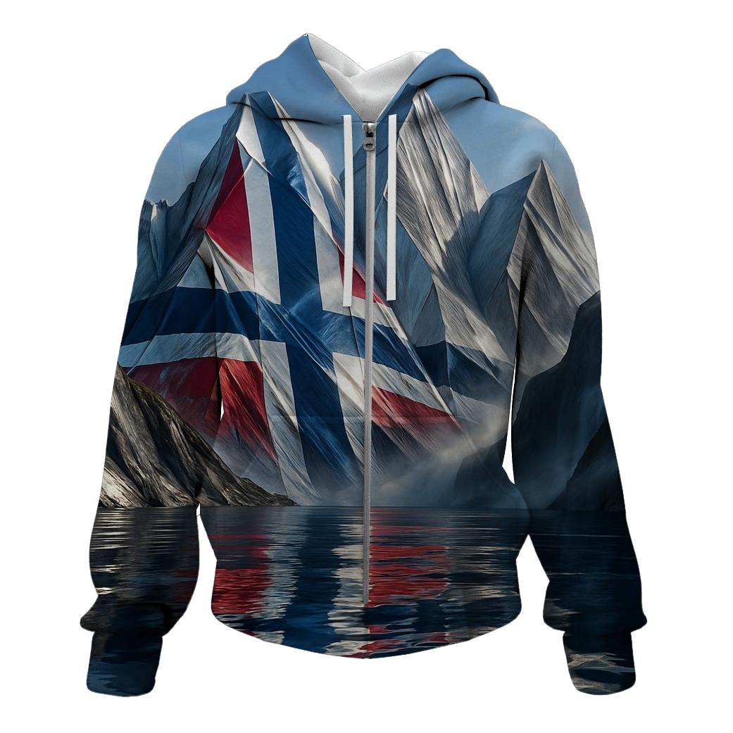 Norwegian Fjord Metallic Flag Peaks embroidered hoodies