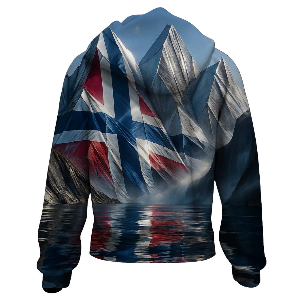 Norwegian Fjord Metallic Flag Peaks embroidered hoodies