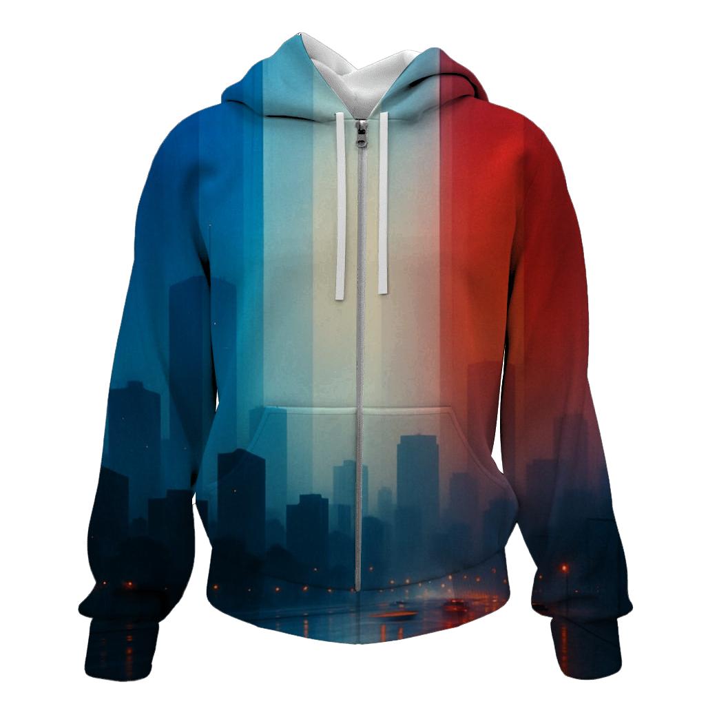 French City Skyline Flag Glass Reflections custom hoodies