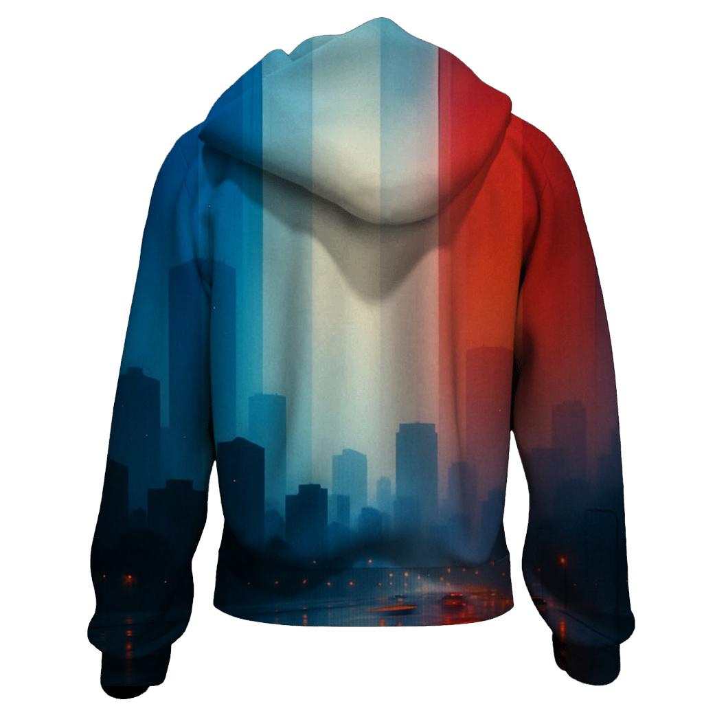 French City Skyline Flag Glass Reflections custom hoodies