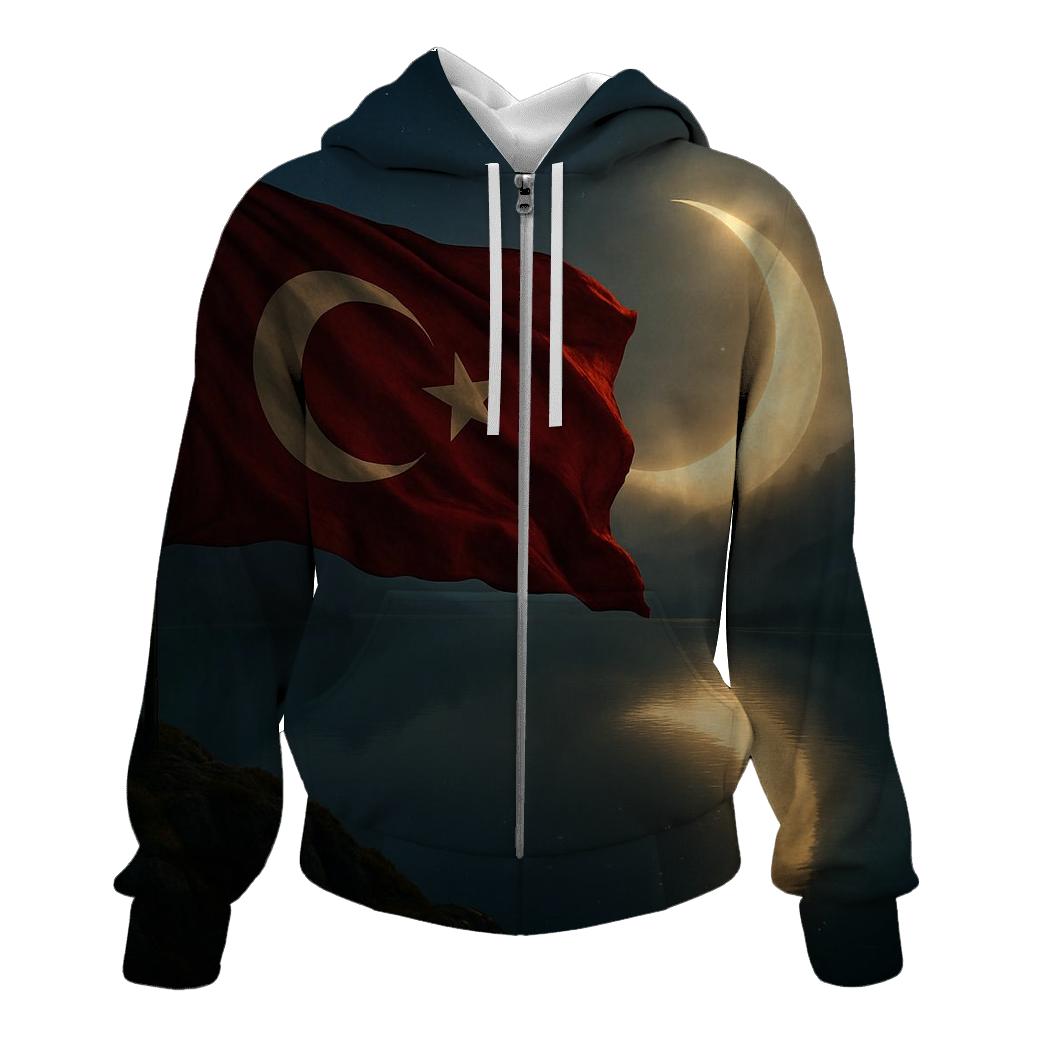 Turkish Moonlit Flag Mountain Lake printed hoodies