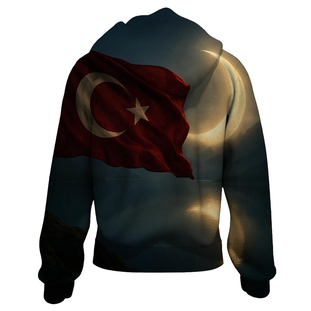 Turkish Moonlit Flag Mountain Lake printed hoodies