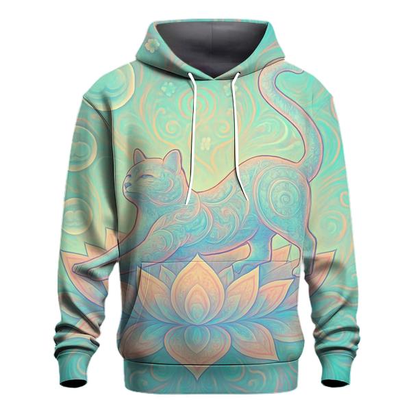 Psychedelic Lotus Dream Cat printed hoodies