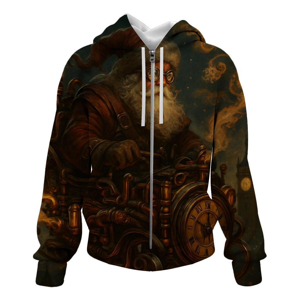 Steampunk Santa Clockwork Flight zip-up hoodies