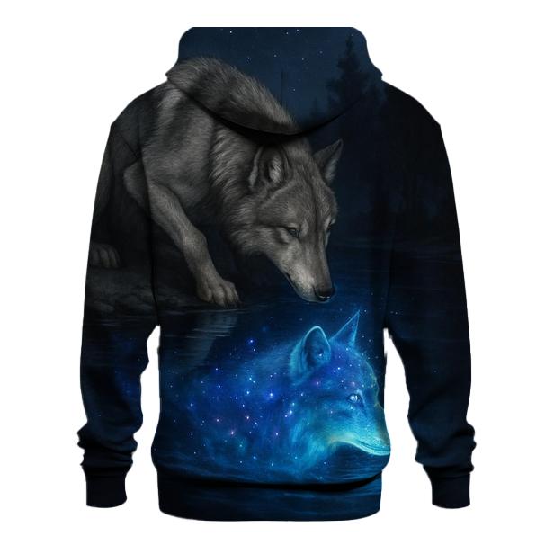Mystic River Reflection Wolf graphic hoodies