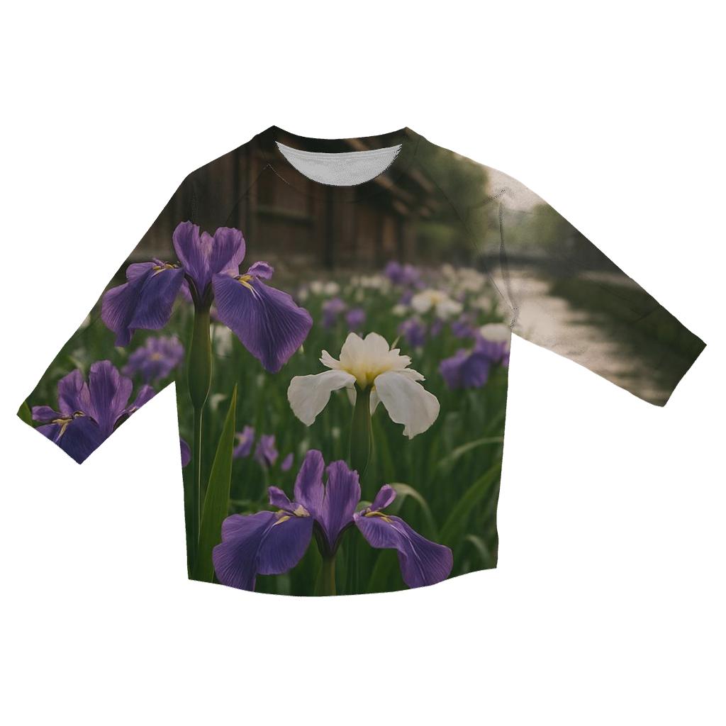 Iris Field Beside Old Japanese Canal fashion 3/4 sleeve shirts