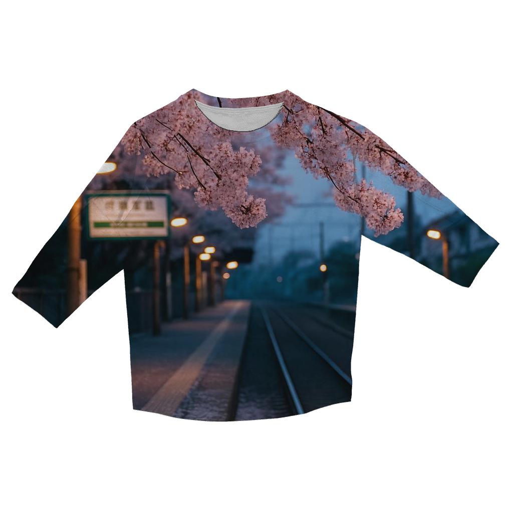 Cherry Blossoms Over Commuter Platform fashion 3/4 sleeve shirts