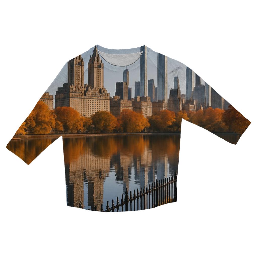 Classic Midtown Skyline From Central Park Reservoir fashion 3/4 sleeve shirts