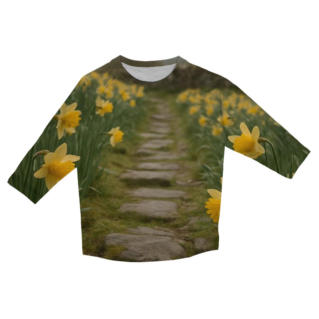 Wild Daffodils Along Ancient Stone Path custom 3/4 sleeve shirts