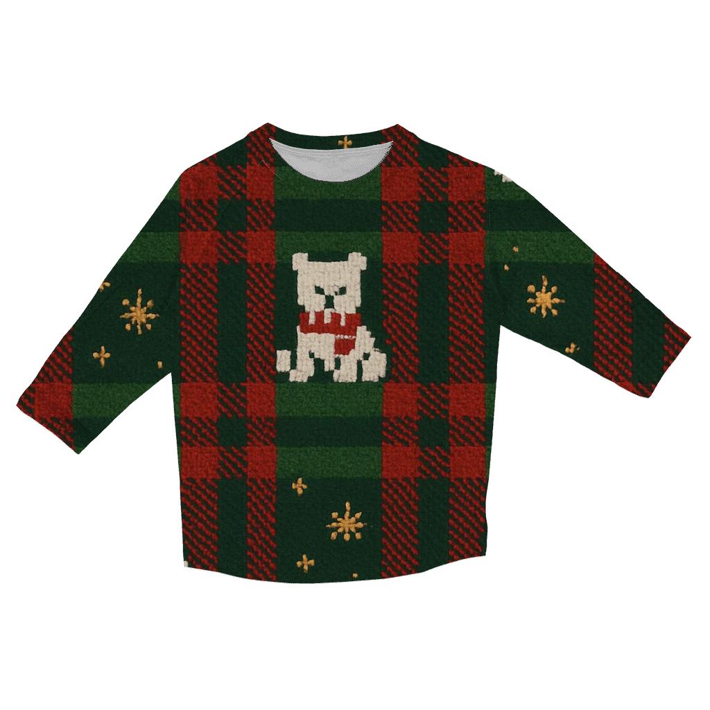 Polar Bear Scarf Plaid Design fashion 3/4 sleeve shirts