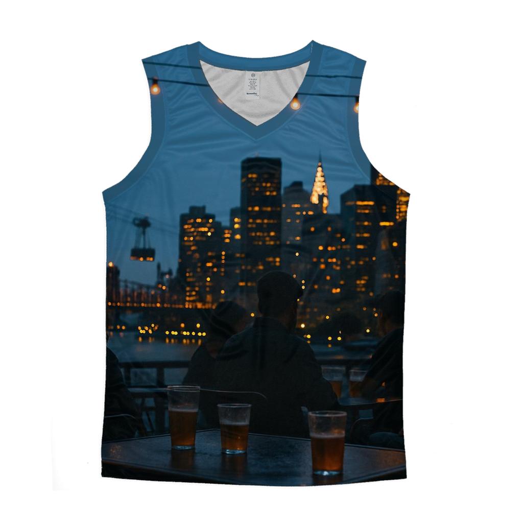 Queens Rooftop Bar With Skyline Beyond stylish racerback tanks