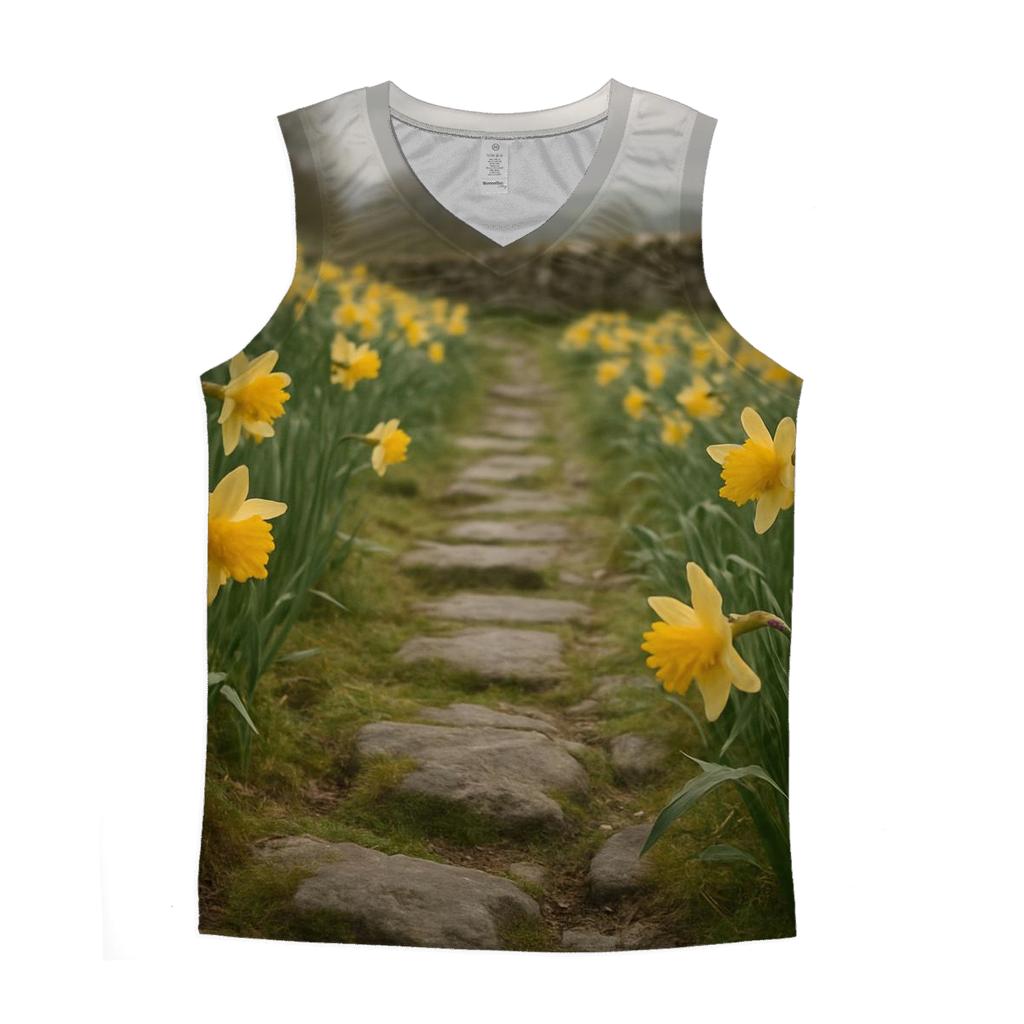 Wild Daffodils Along Ancient Stone Path cotton sleeveless tops