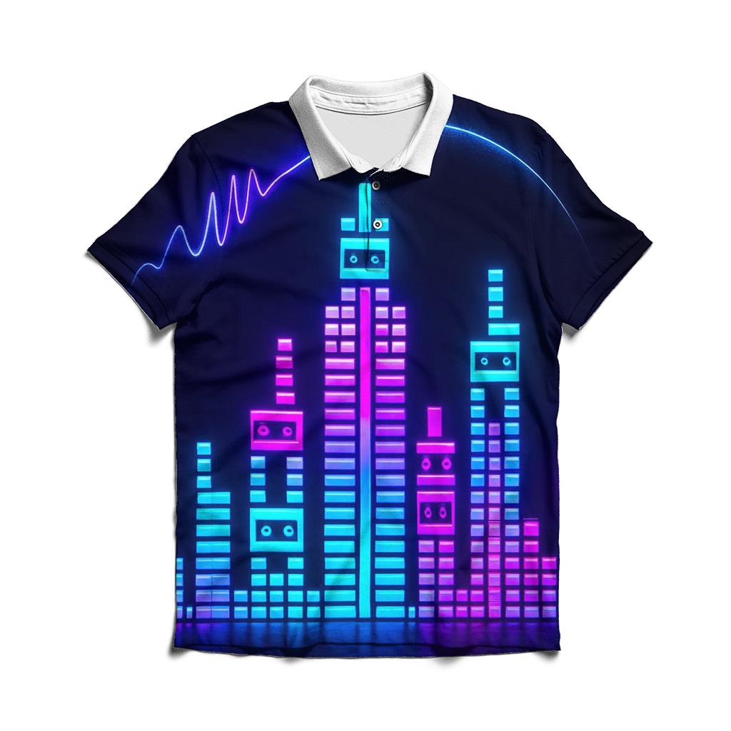 Neon Skyline Soundtrack stylish collar polo tees