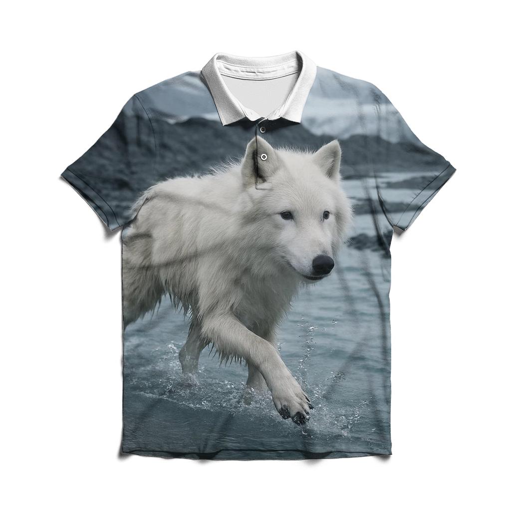 Glacial River Crossing Arctic Wolf stylish collar polo tees