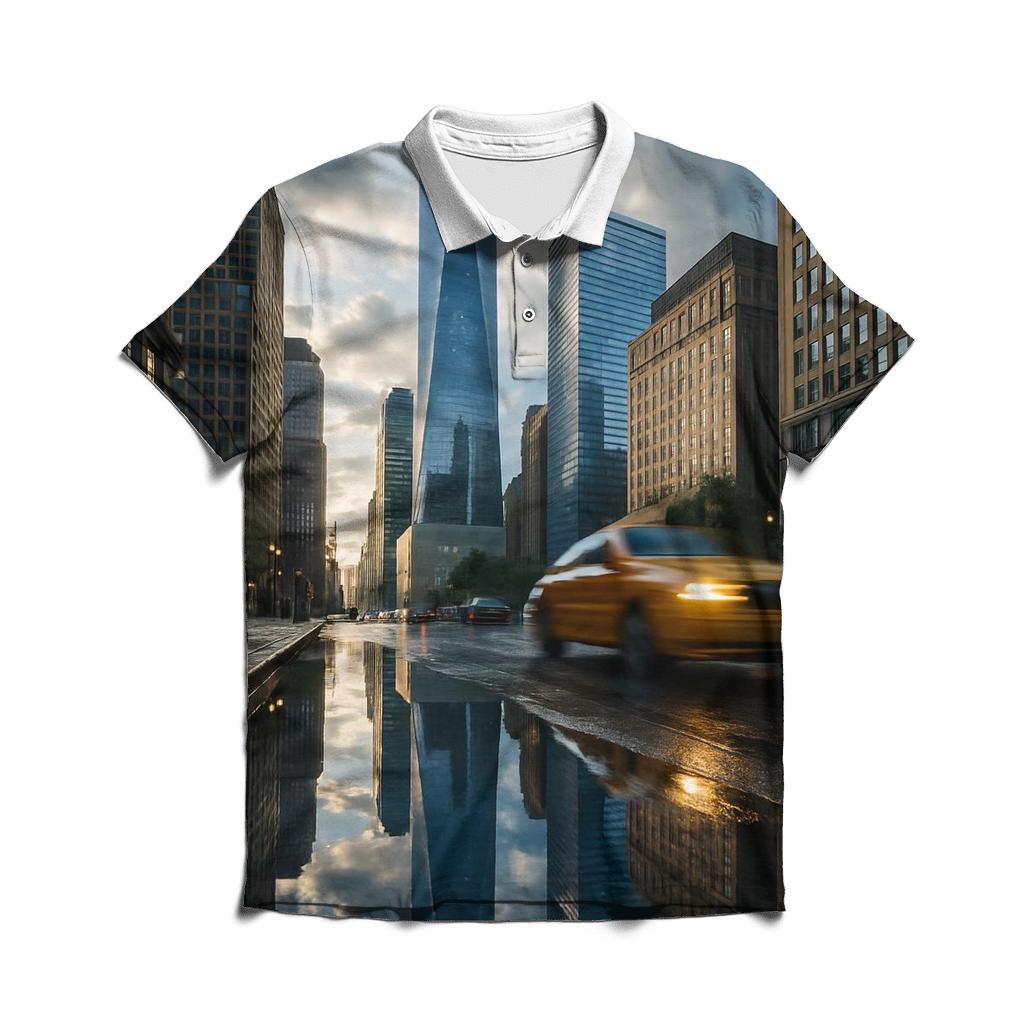 Financial District Reflections After Rain branded logo polo shirts