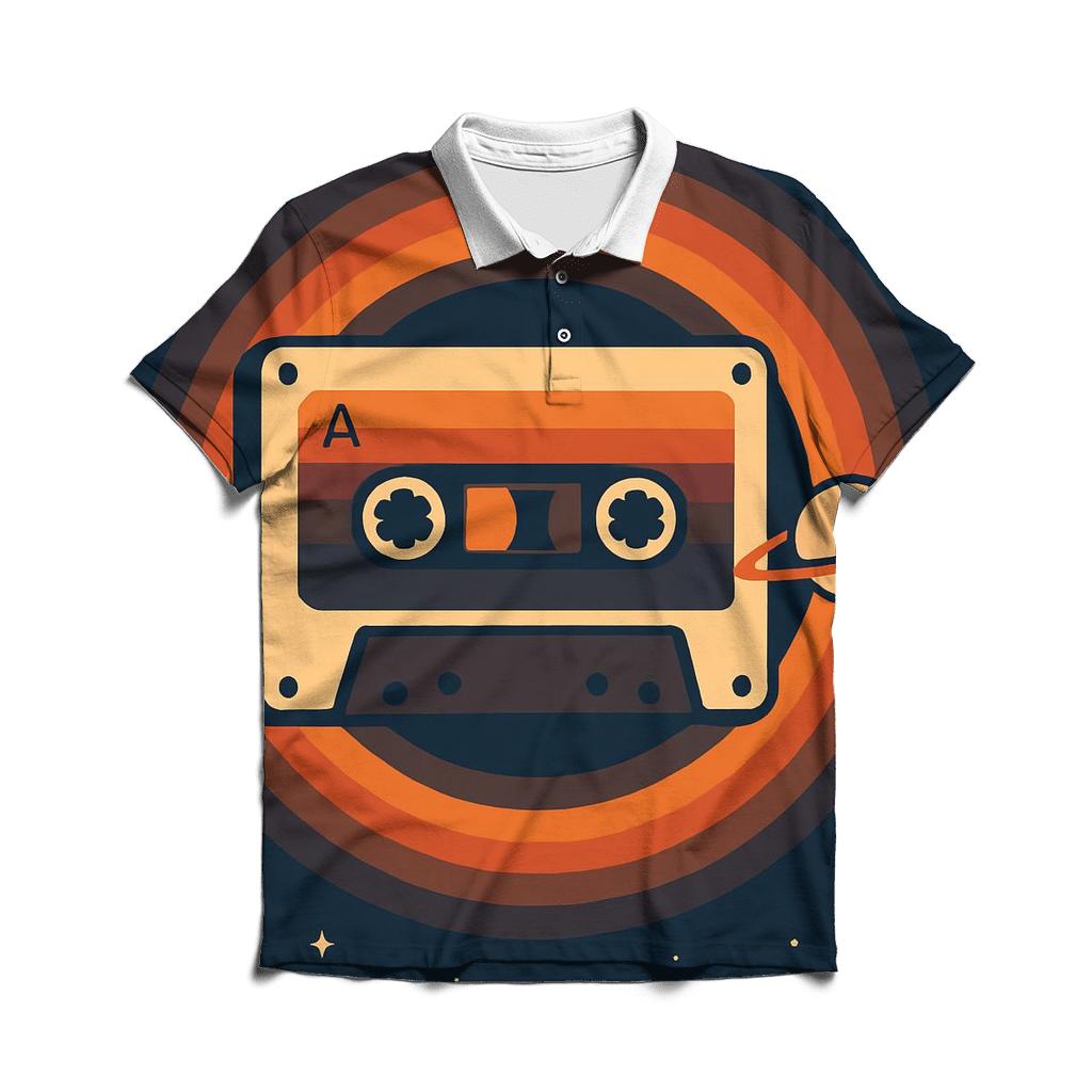 Orbiting Cassette Waves premium cotton polo shirts