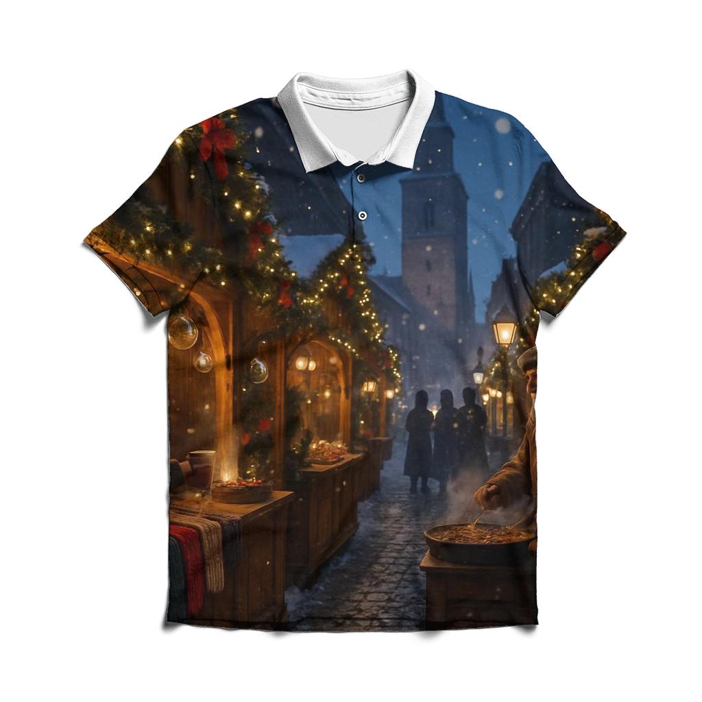 Snowy Village Christmas Market Lane embroidered polo tops