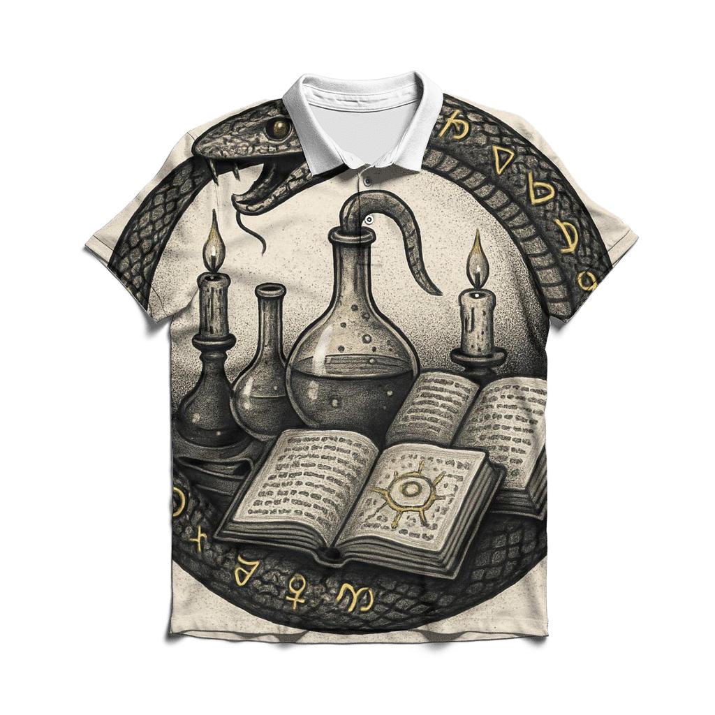 Alchemical Ouroboros Laboratory embroidered polo tops
