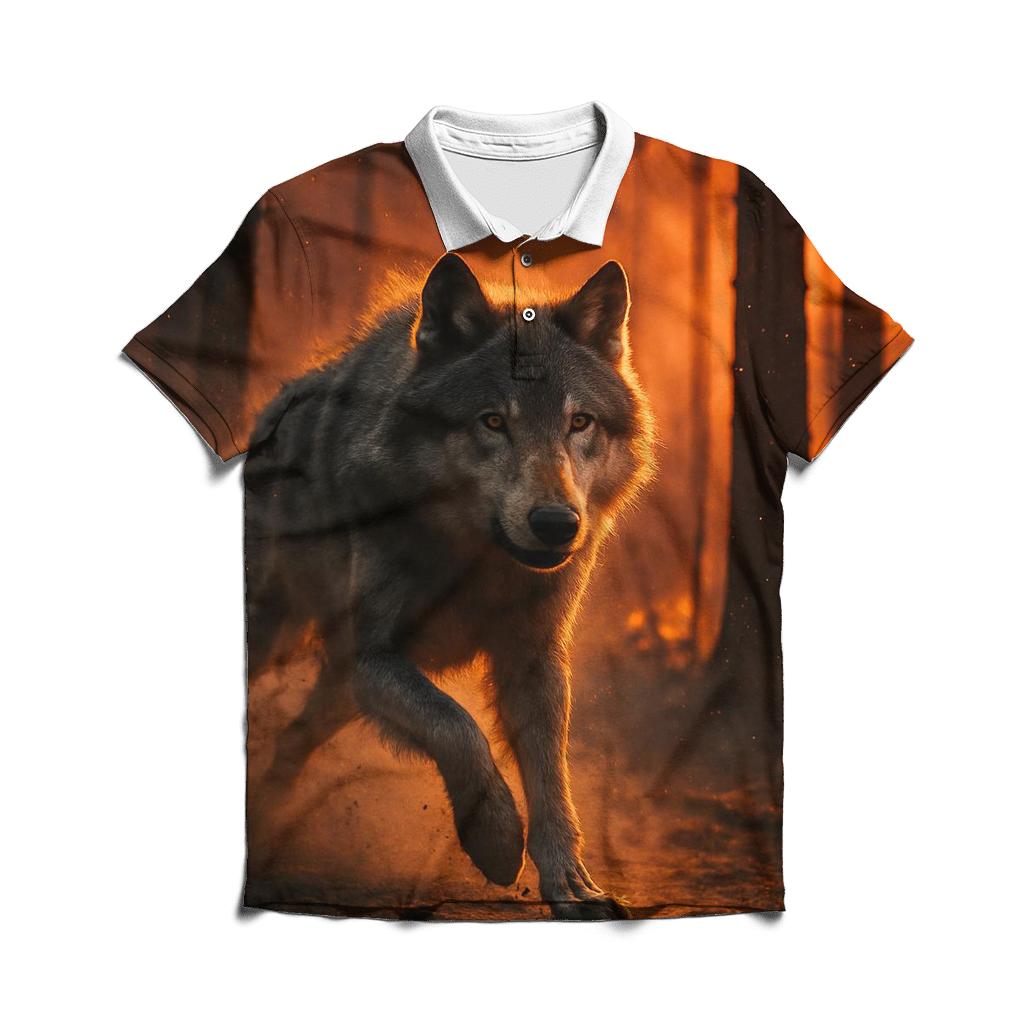 Fireline Escape Forest Wolf At Dusk classic pique polos