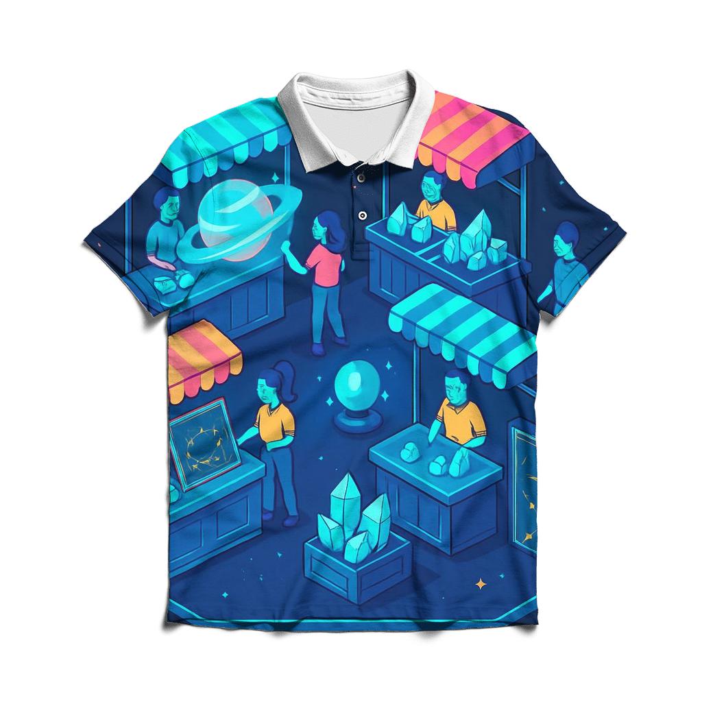Holographic Space Market Illustration casual sports polo shirts