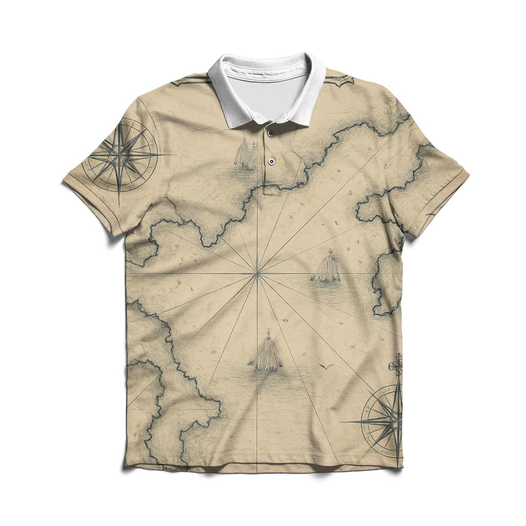 Old Harbor Nautical Chart Print premium cotton polo shirts