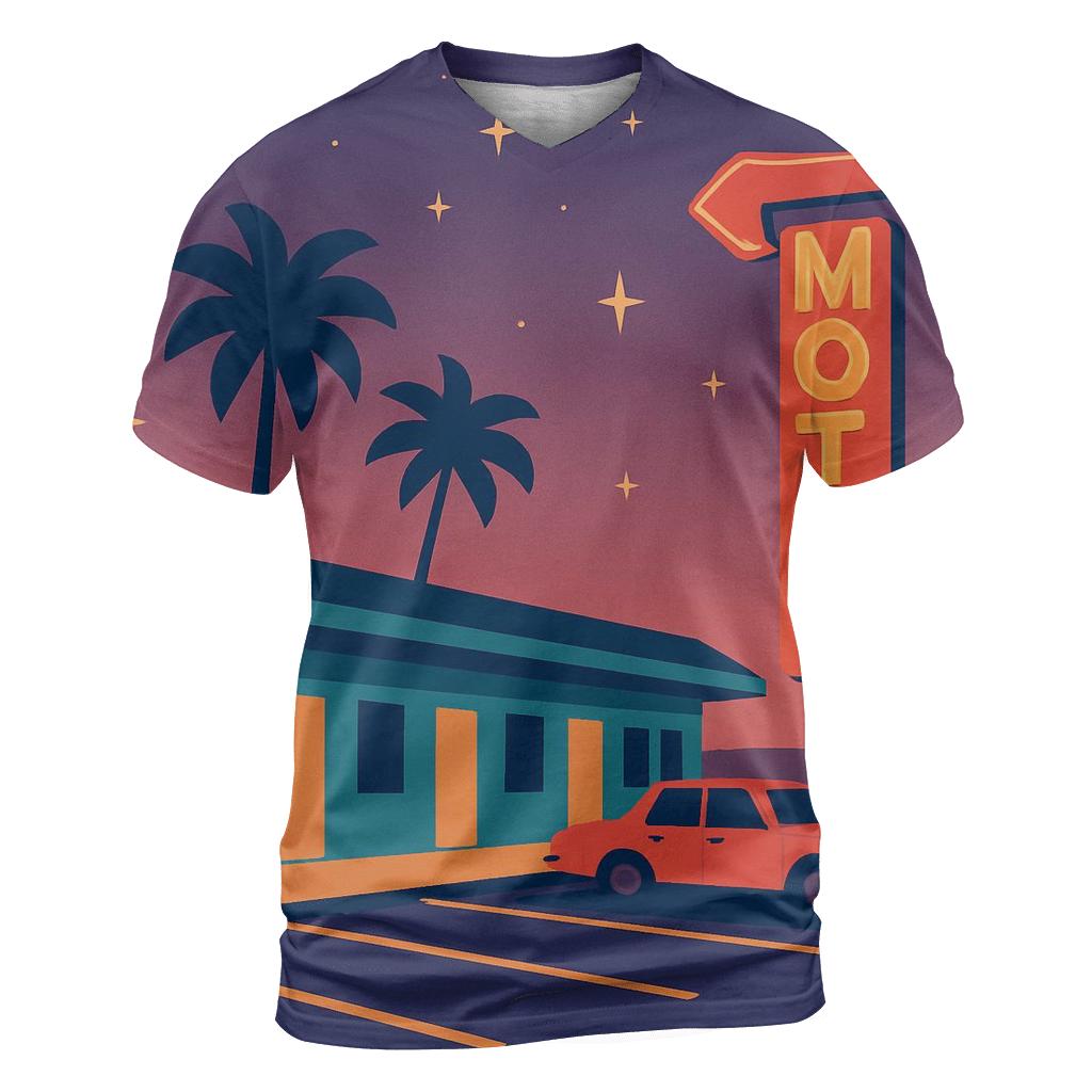 Starlight Motel Highway vibrant all-over design tees