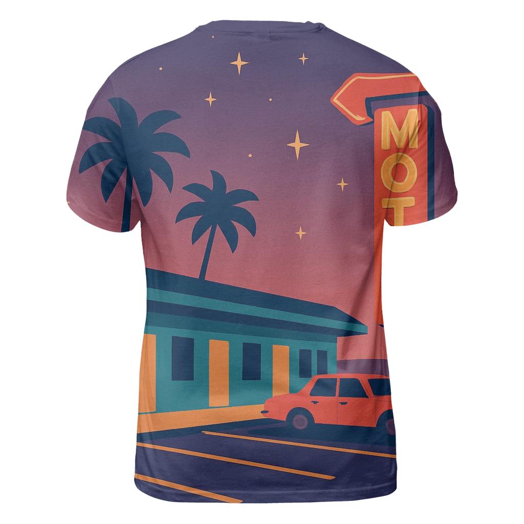 Starlight Motel Highway vibrant all-over design tees