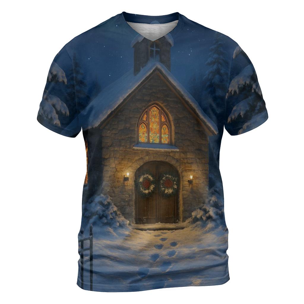 Silent Night Snow Covered Chapel unique graphic print tees
