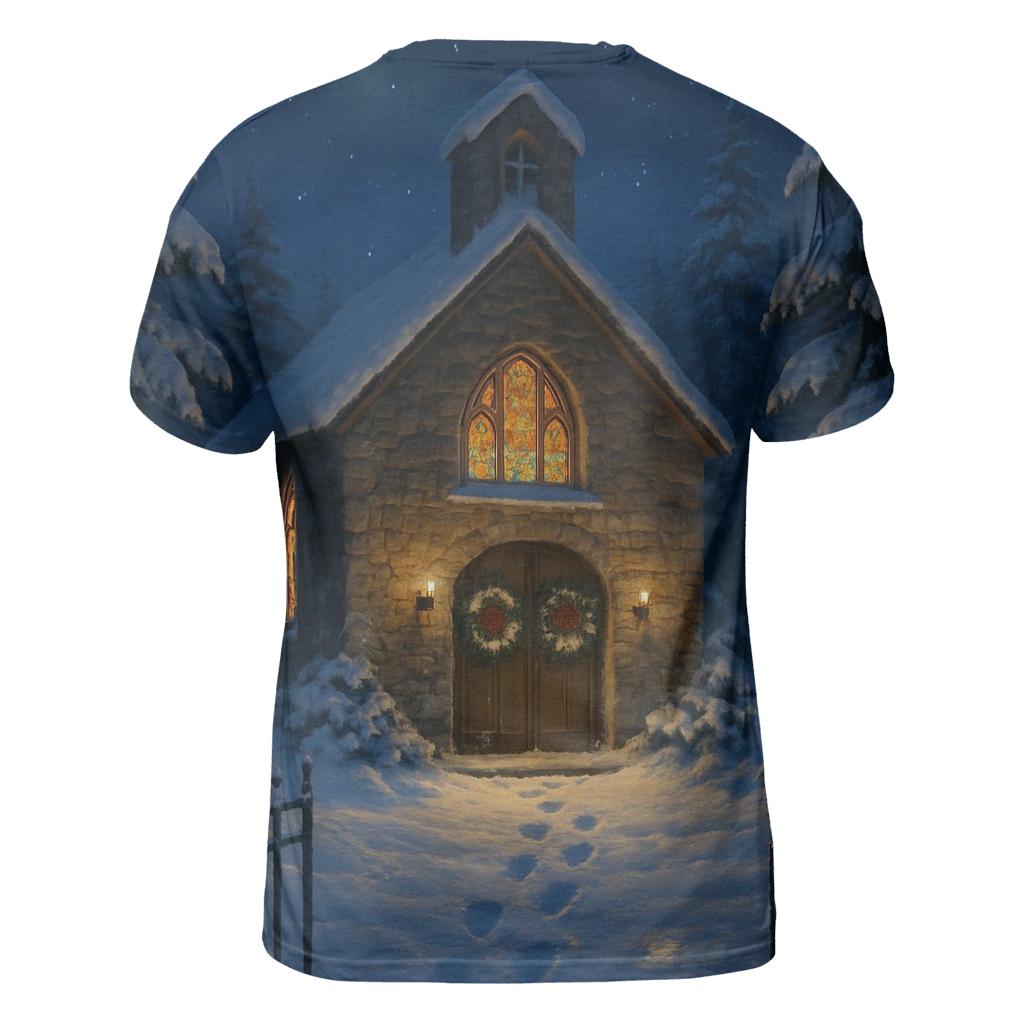 Silent Night Snow Covered Chapel unique graphic print tees