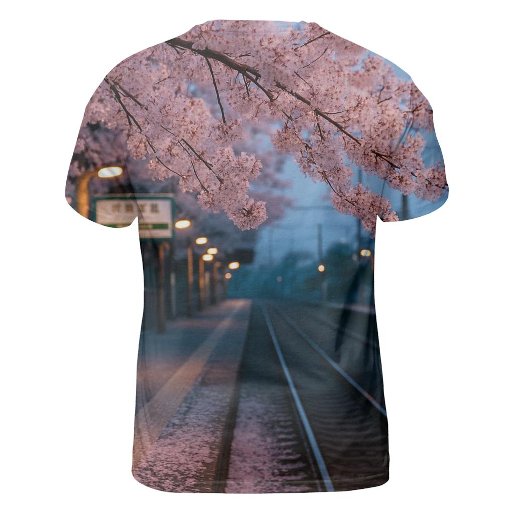 Cherry Blossoms Over Commuter Platform statement graphic shirts