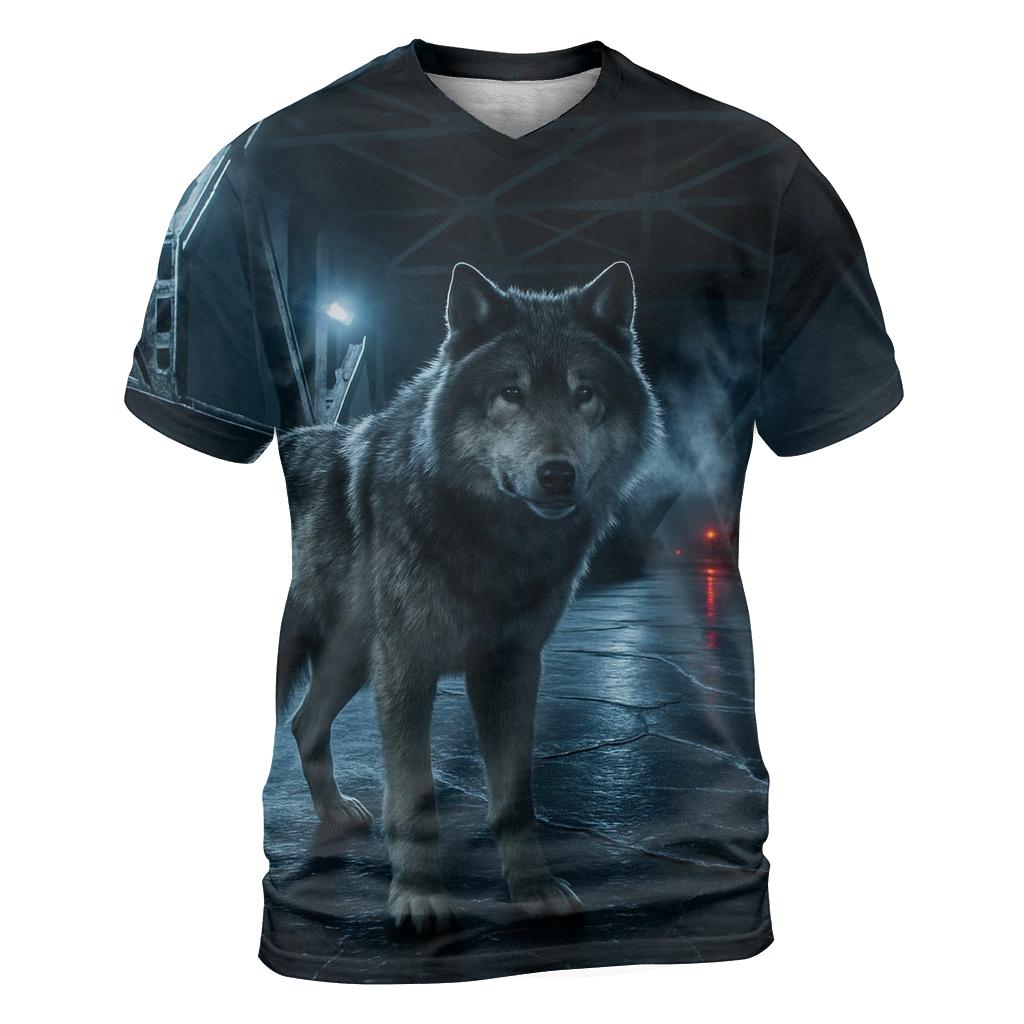 Industrial Night Wolf On Frozen Canal unique graphic print tees