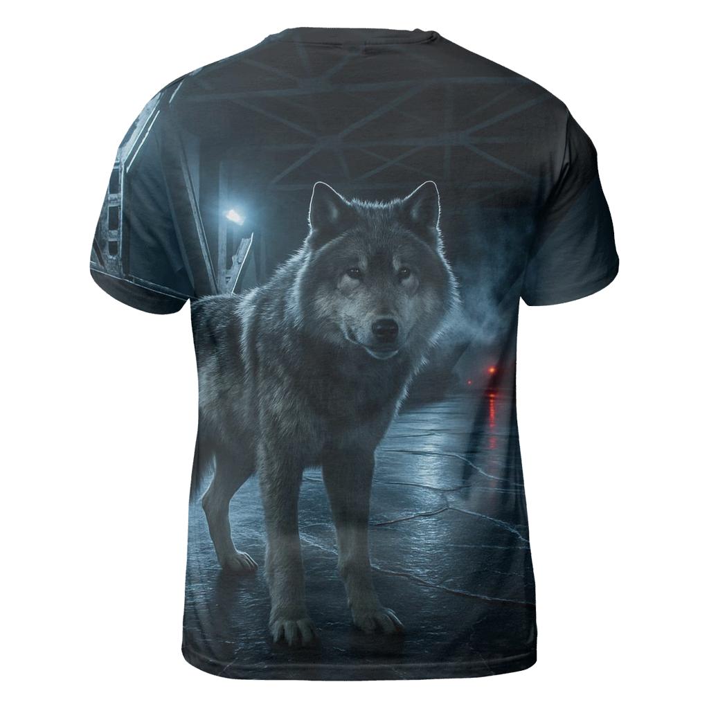 Industrial Night Wolf On Frozen Canal unique graphic print tees