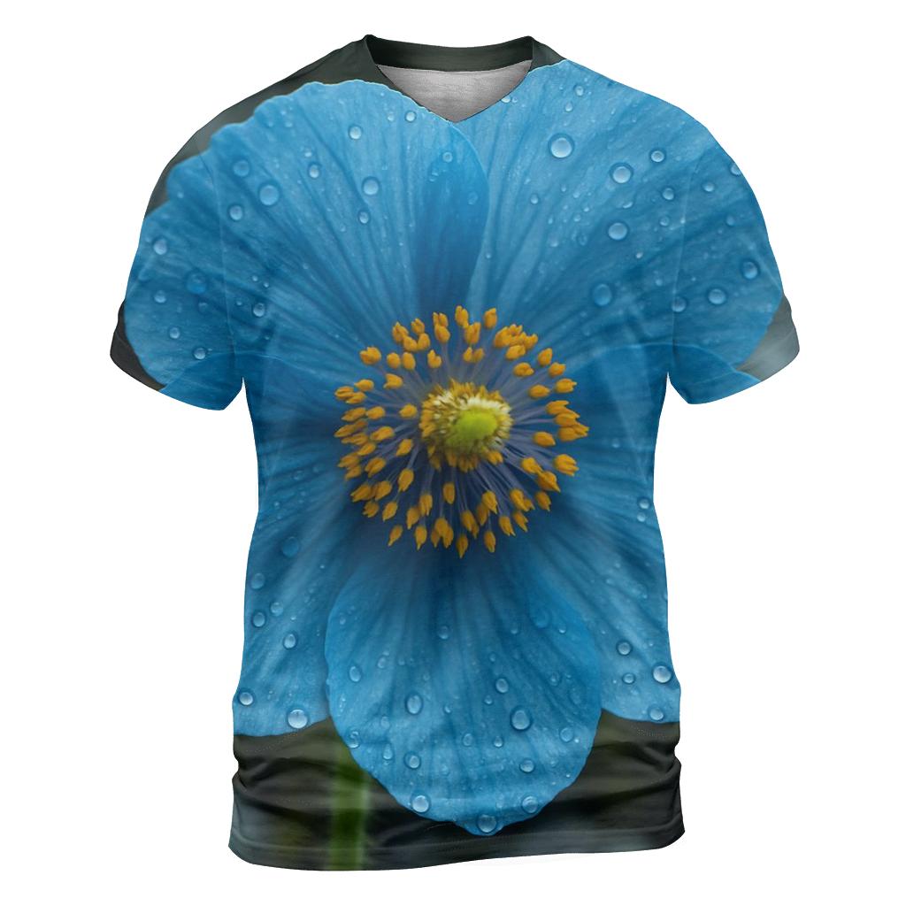 Water Droplets On Himalayan Blue Poppy custom all-over print shirts