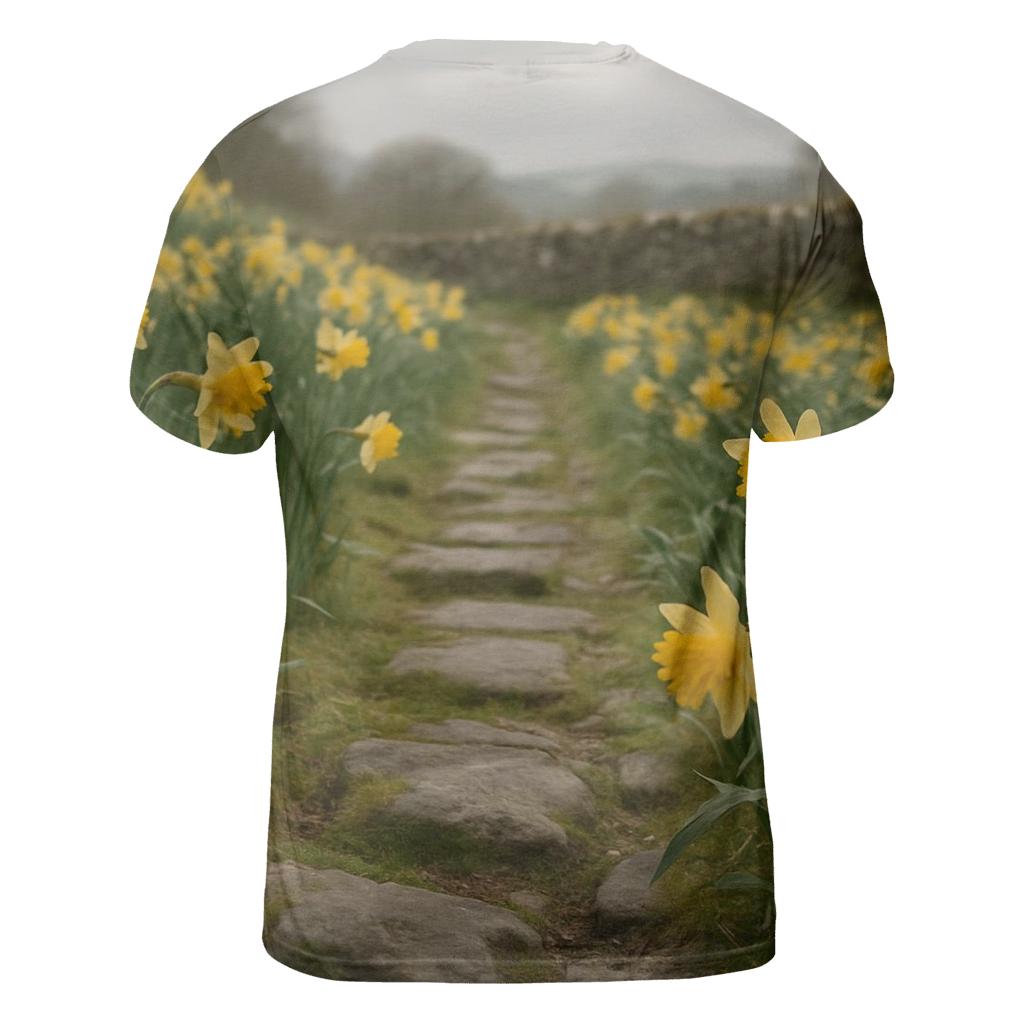 Wild Daffodils Along Ancient Stone Path trendy printed shirt styles