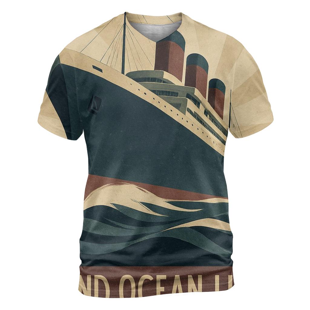 Art Deco Ocean Liner Cruise Advertisement designer pattern shirts