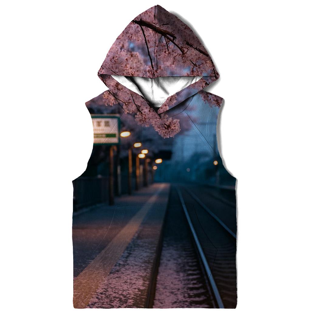 Cherry Blossoms Over Commuter Platform pullover hoodies