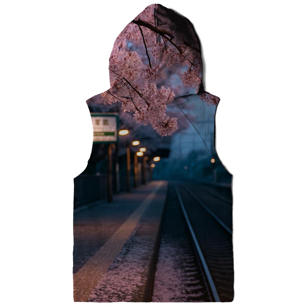 Cherry Blossoms Over Commuter Platform pullover hoodies