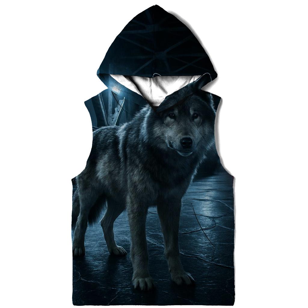 Industrial Night Wolf On Frozen Canal graphic hoodies