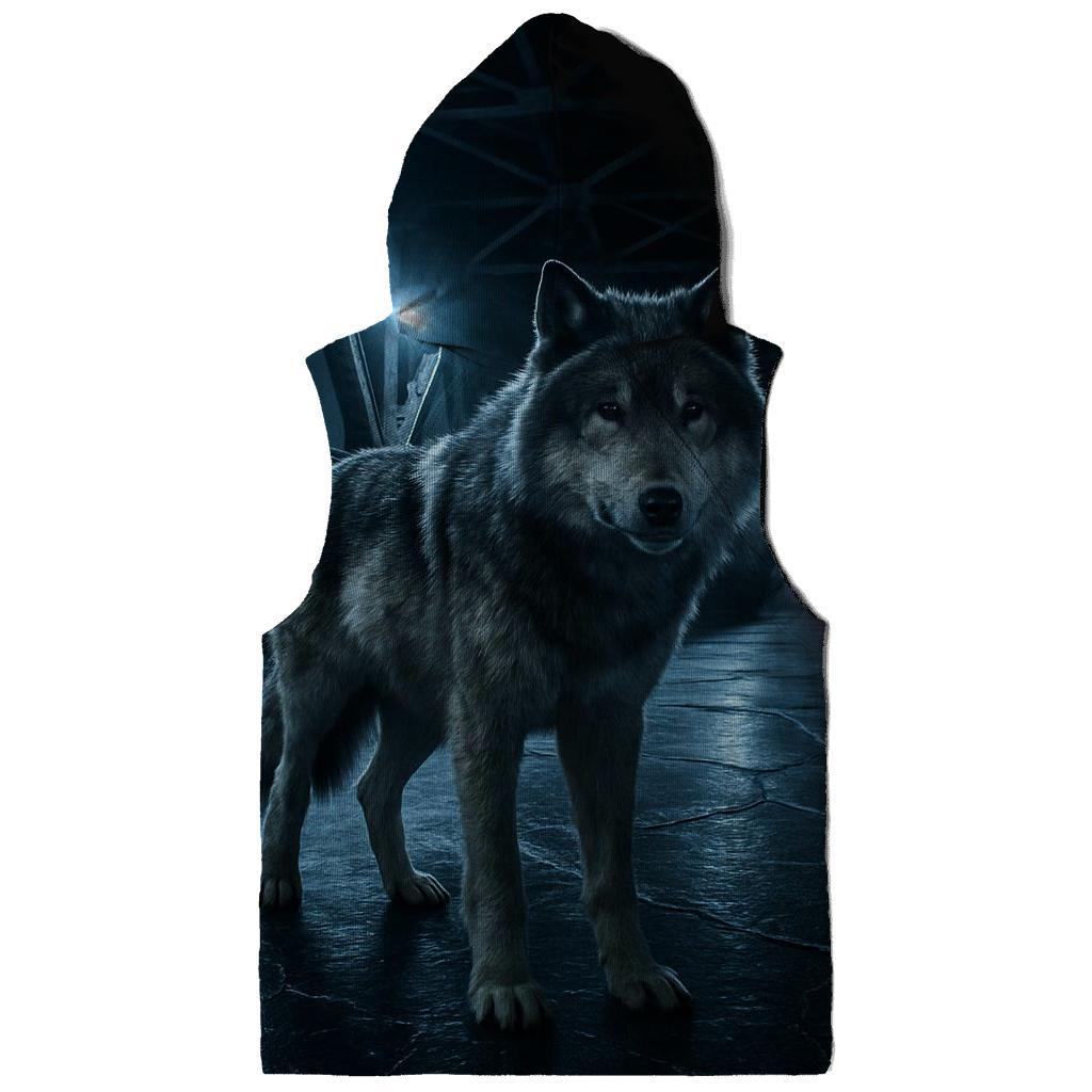 Industrial Night Wolf On Frozen Canal graphic hoodies