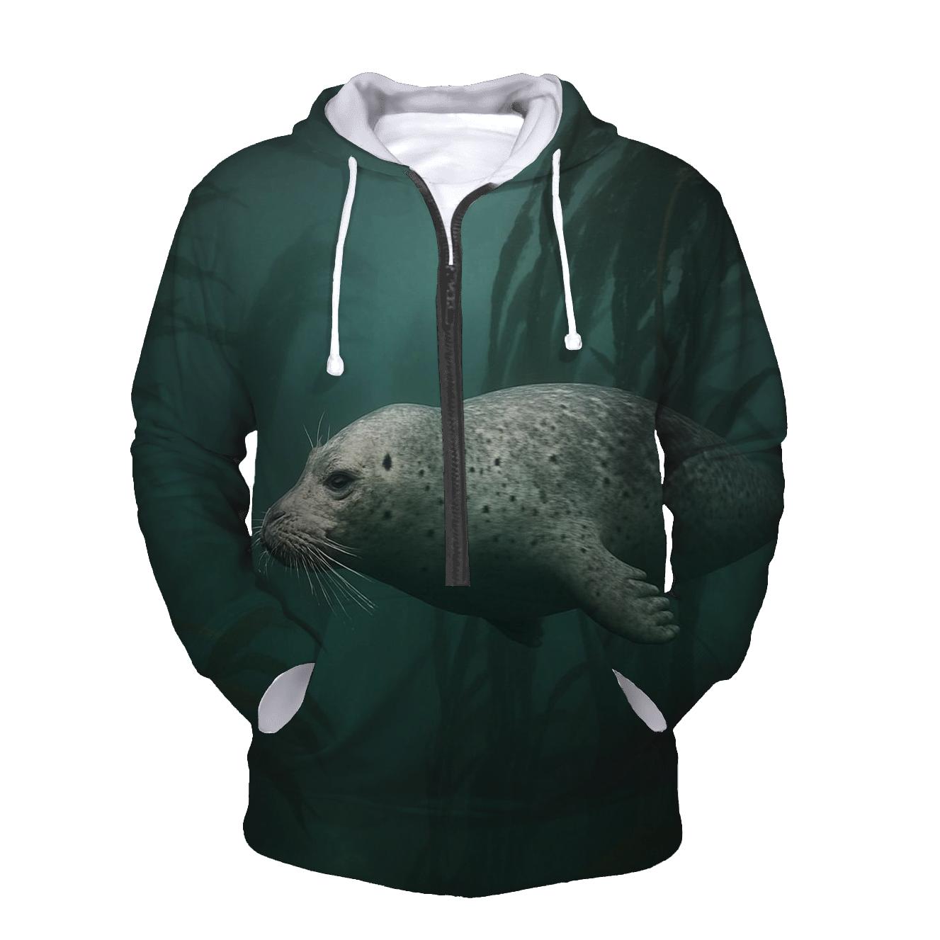 Kelp Forest Patrol Harbor Seal embroidered hoodies