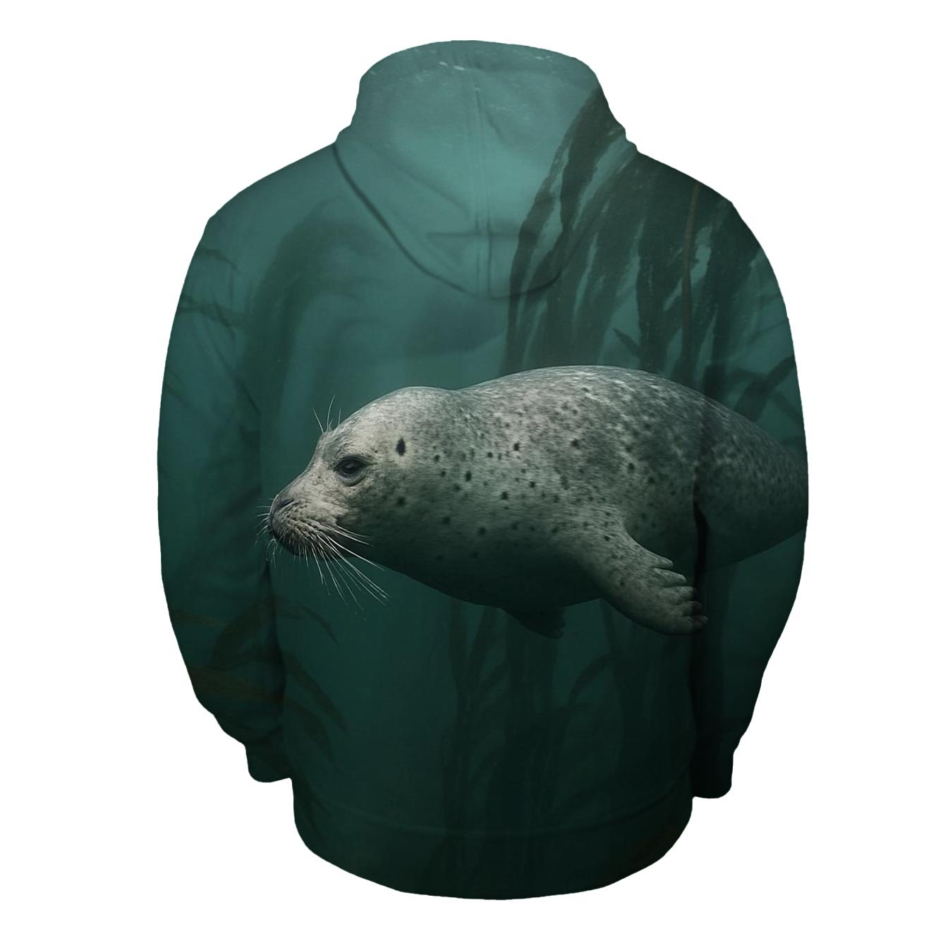 Kelp Forest Patrol Harbor Seal embroidered hoodies