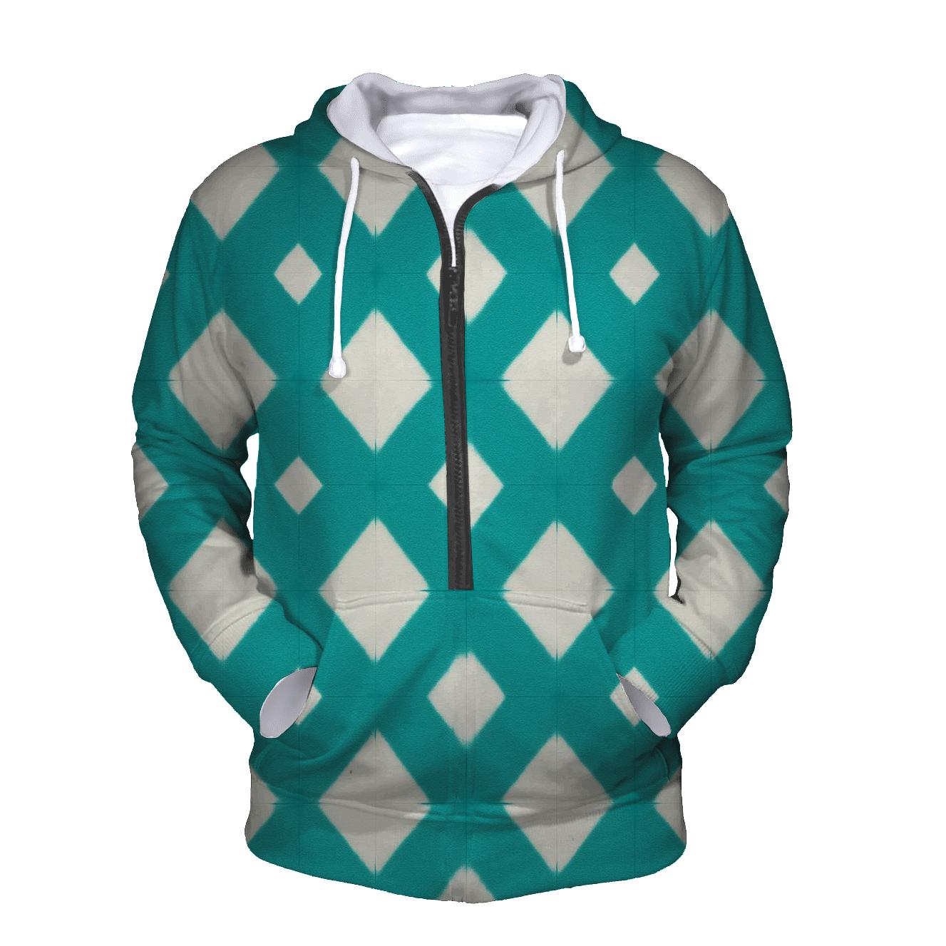 Teal Itajime Diamond Window Grid premium hoodies