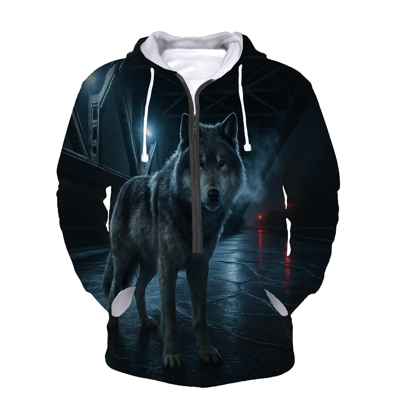 Industrial Night Wolf On Frozen Canal hoodie designs
