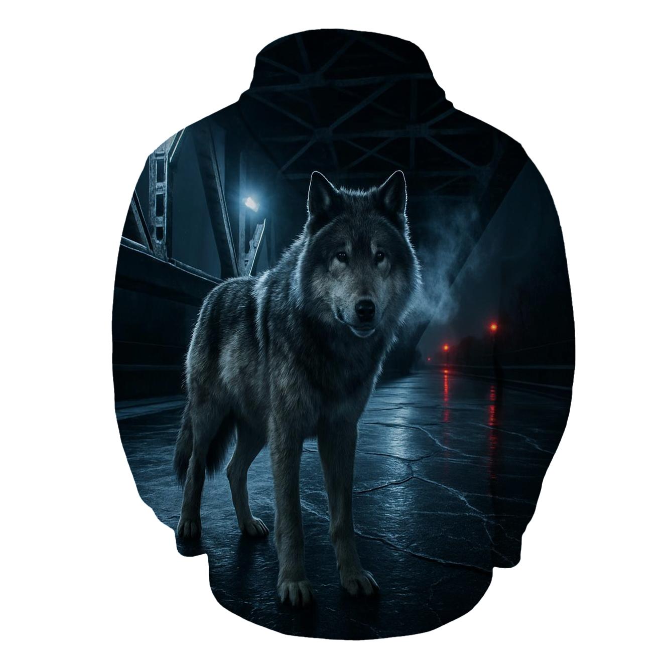 Industrial Night Wolf On Frozen Canal hoodie designs