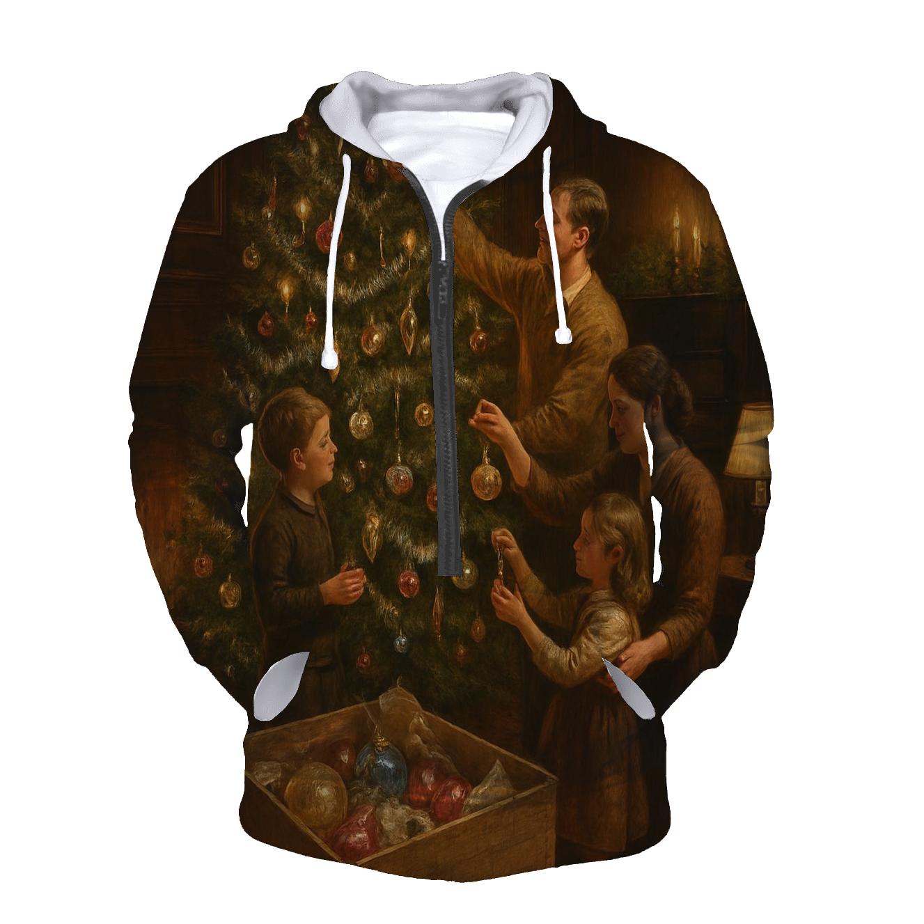 Christmas Tree Trimming In The Old Parlor embroidered hoodies