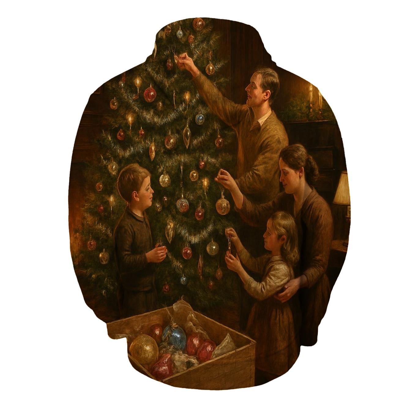 Christmas Tree Trimming In The Old Parlor embroidered hoodies
