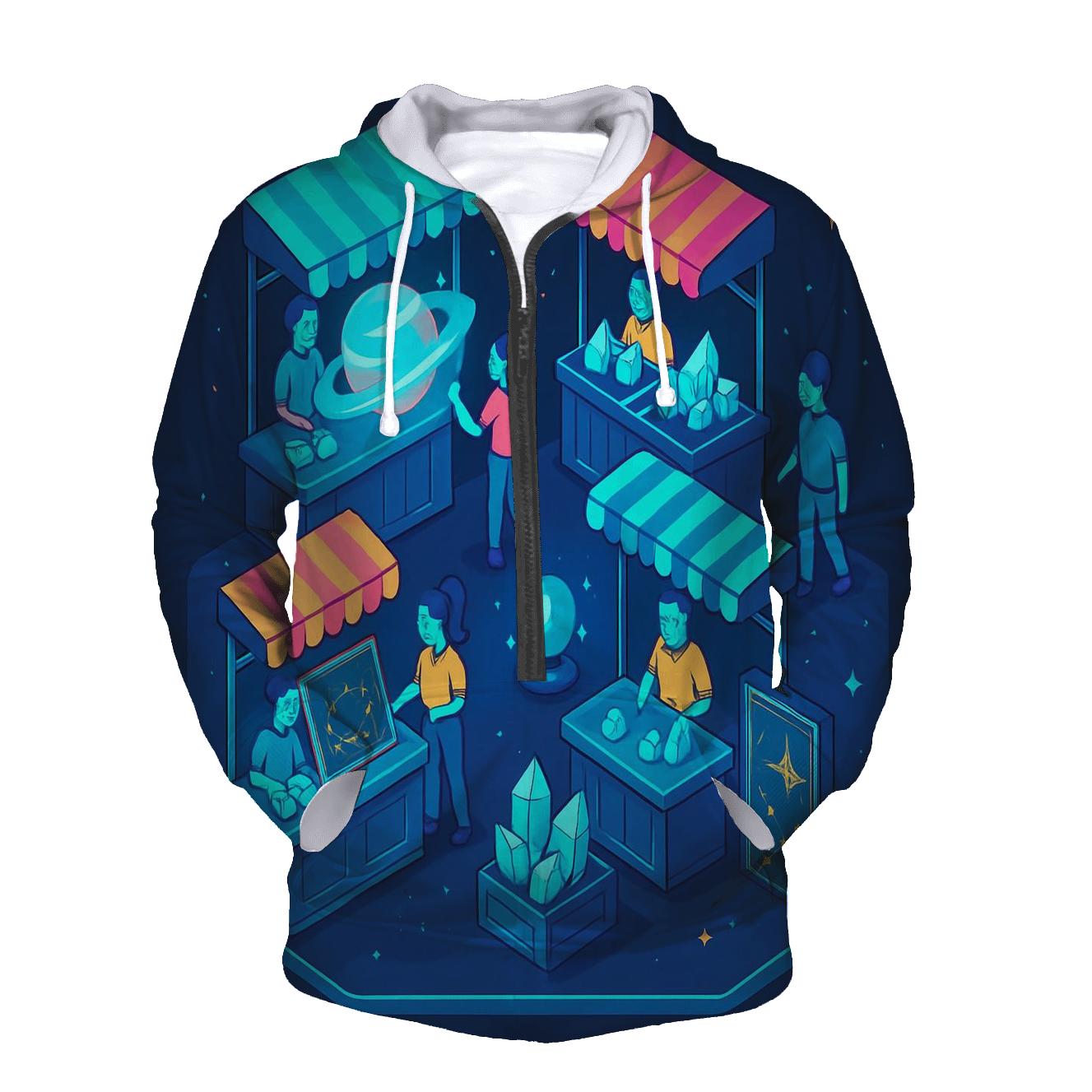 Holographic Space Market Illustration embroidered hoodies